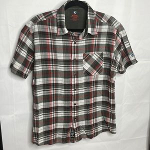 Kuhl Men’s Textured Short Sleeve Outdoor Button Up Shirt Red Gray L